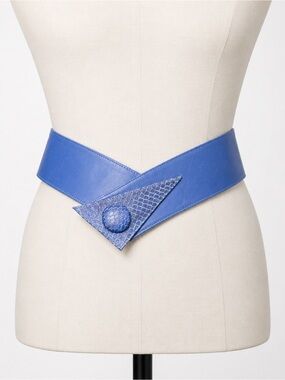 Boutique Blue Leather Statement Waist Belt Avant Garde Retro Wide Belt